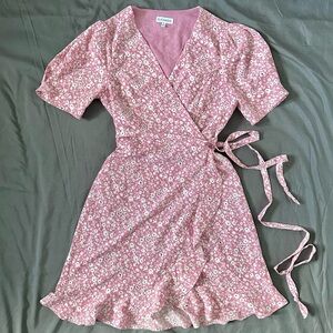 Dolls Kill Pink Floral Mini Wrap Dress